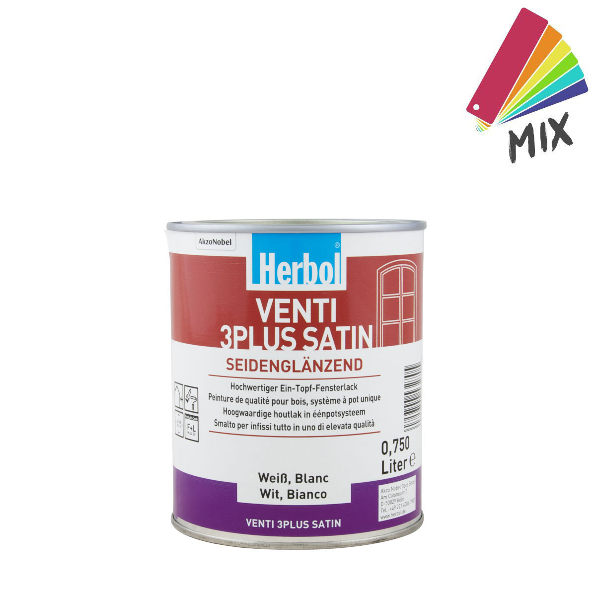 Herbol Venti 3Plus Satin 1L wunschfarbton, seidenglänzender Alkydharzlack