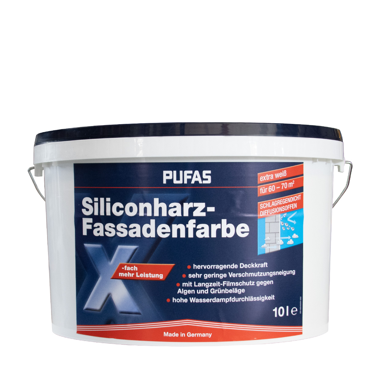 Pufas Siliconharz-Fassadenfarbe 10L weiss, Silikonharz Fassadenfarbe mit Langzeit-Filmschutz