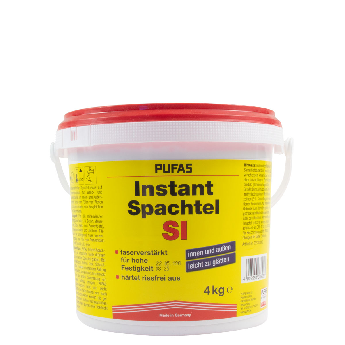 Pufas Instant-Spachtel SI 4kg Schnellspachtel, Spachtelmasse, Wandspachtel