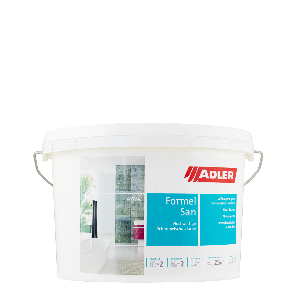 Adler Aviva Formel-San Schimmelschutzfarbe 3L weiß, Anti Schimmel Farbe, Feuchtraumfarbe