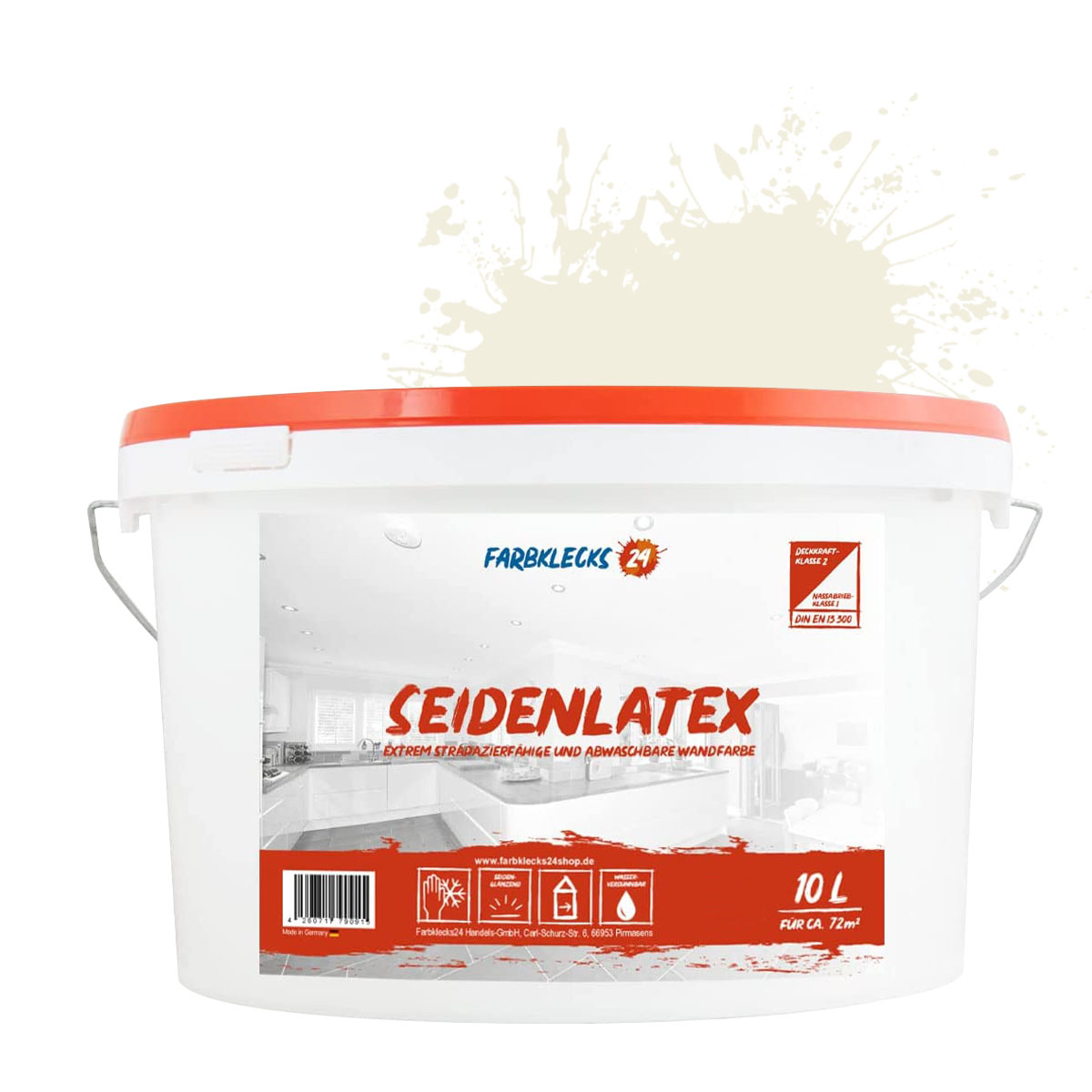 Farbklecks24 Seidenlatex Color 10L Beige 1-0 Innenfarbe, Seidenglänzend