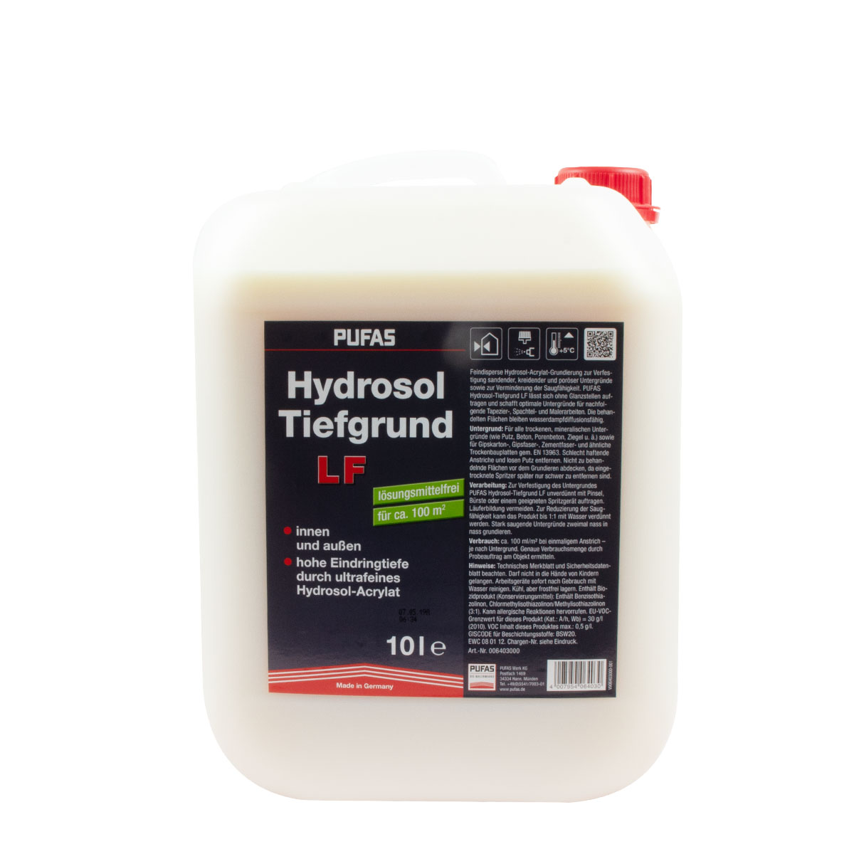 Pufas Hydrosol-Tiefgrund 10L LF, Grundierung, Tiefengrund