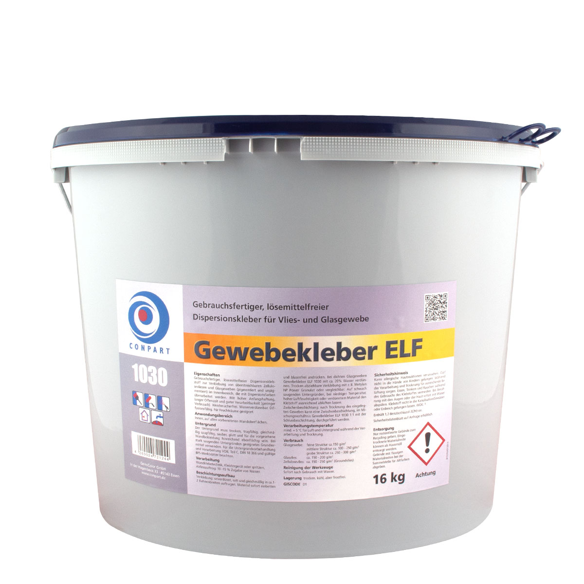 Conpart Gewebekleber pro ELF 1030 16kg, verarbeitungsfertiger Dispersionskleber, Tapetenkleister, Glasgewebe Kleber