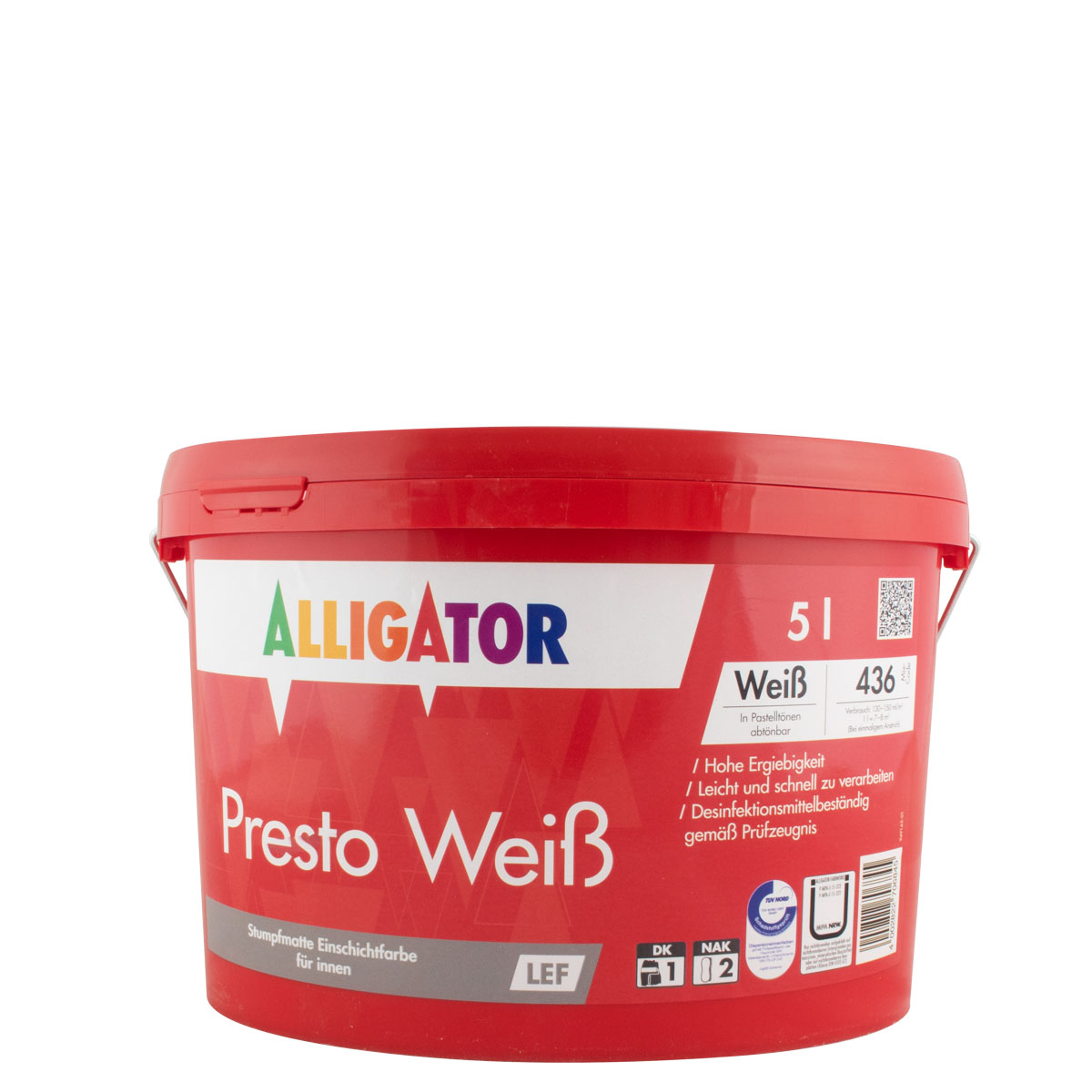 Alligator Presto Weiß LEF 5L weiß, hochdeckende Wandfarbe, Dispersionsfarbe