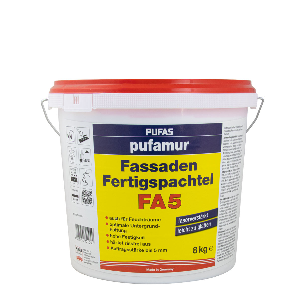 Pufas pufamur Fassaden-Fertigspachtel FA5 8kg, Spachtelmasse, Fassadenspachtel
