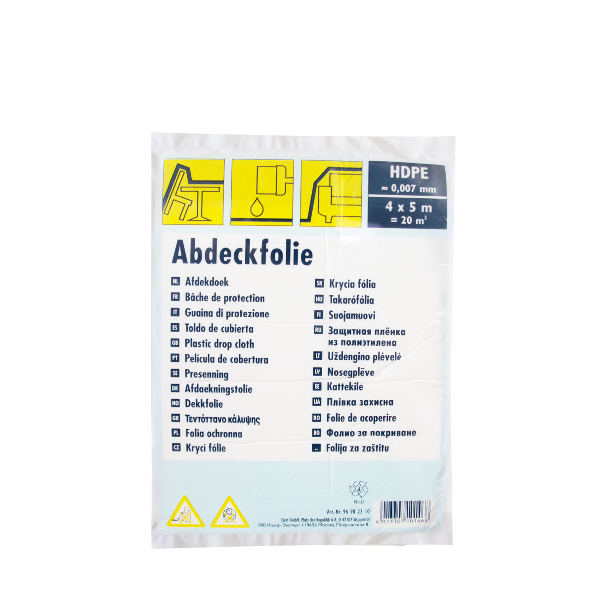Abdeckfolie 7µ HDPE 4x5m transparent, Abdeckplane, Malerfolie