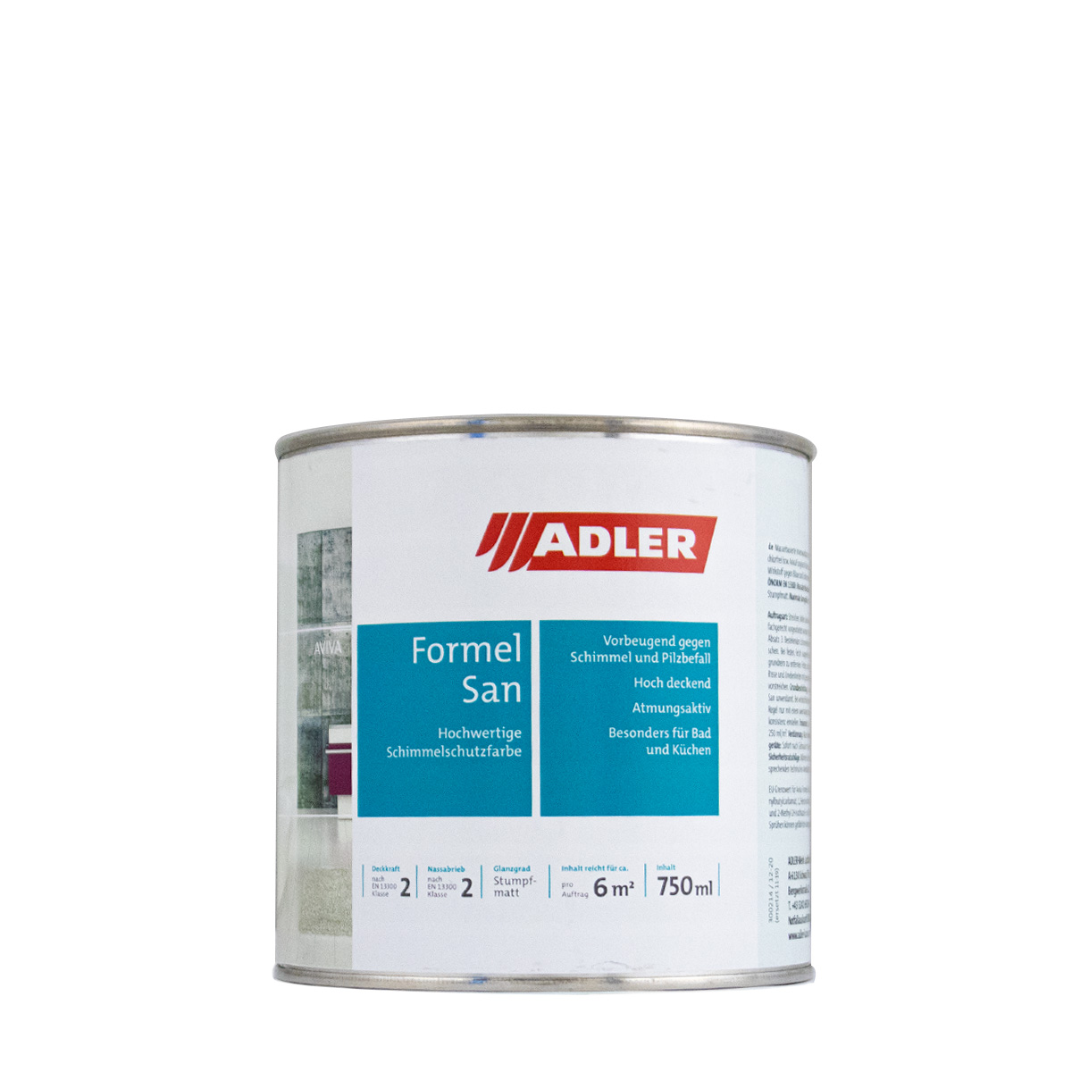Adler Aviva Formel-San Schimmelschutzfarbe 750ml weiß, Anti Schimmel Farbe, Feuchtraumfarbe