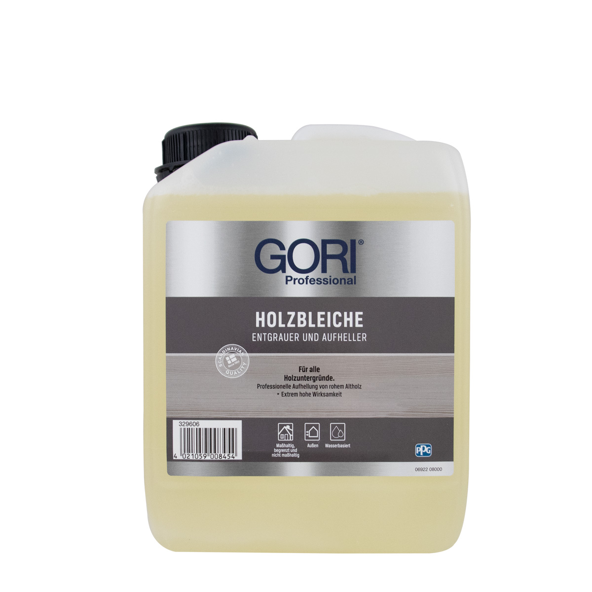 Gori Holzbleiche 2,5L, Entgrauer & Aufheller, Reiniger für Gartenparkett und Gartenmöbel