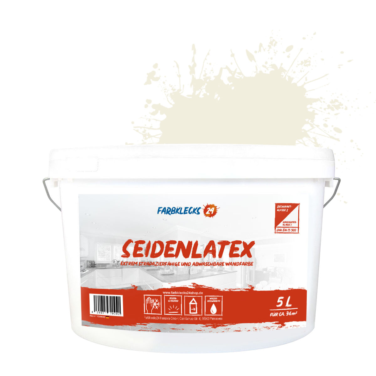 Farbklecks24 Seidenlatex Color 5L Beige 1-0 Innenfarbe, Seidenglänzend