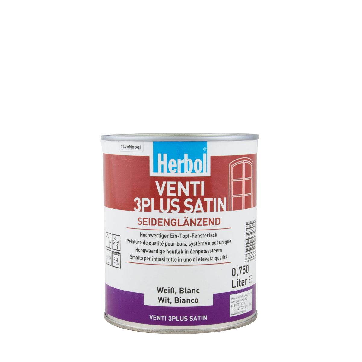 Herbol Venti 3Plus Satin 750ml weiss, seidenglänzender Alkydharzlack