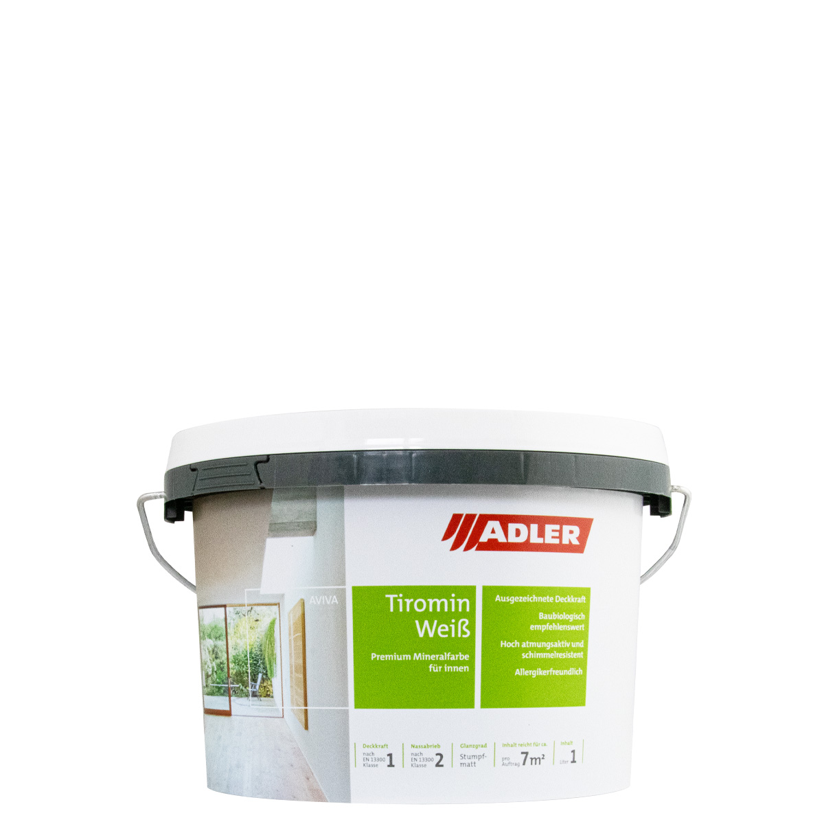 Adler Aviva Tiromin Weiß Silikatfarbe 1L weiß, Allergiker geeignete Mineralfarbe