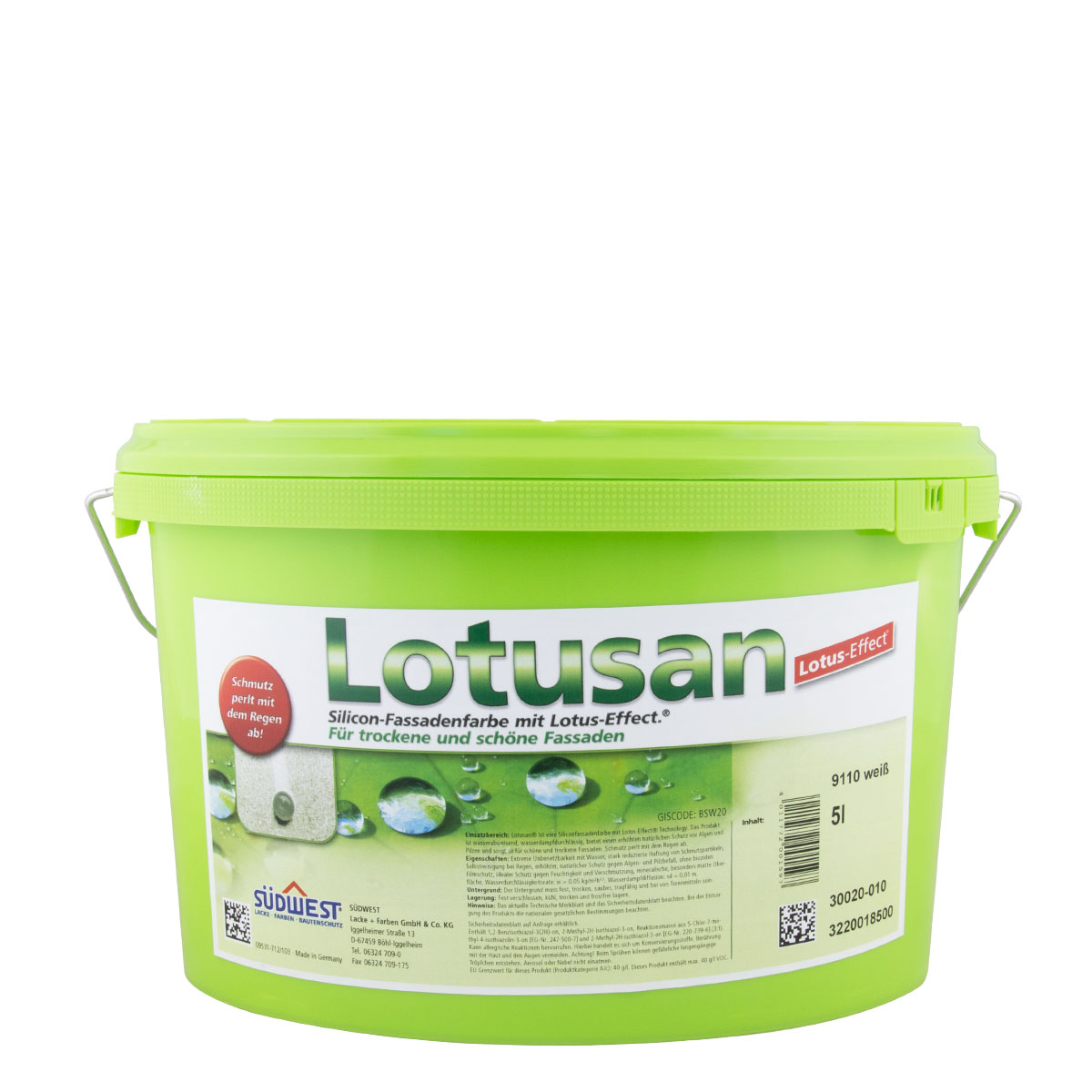 Südwest Lotusan Fassadenfarbe 5L Weiss, Silikonharz Fassadenfarbe, mit Apperleffekt, Lotus-Effect
