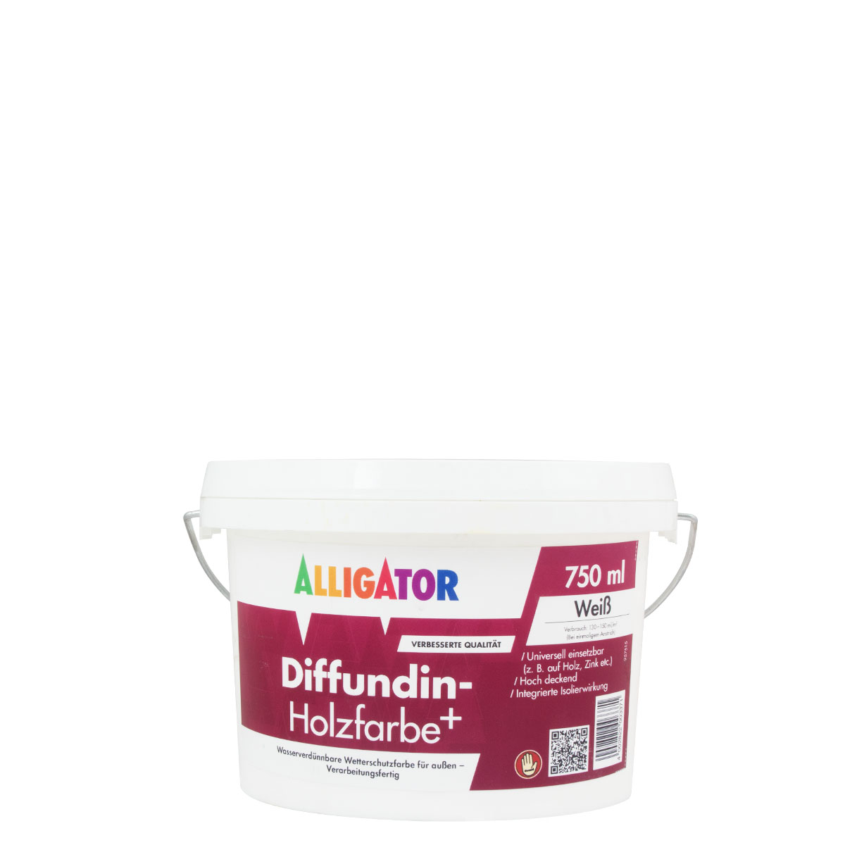 Alligator Diffundin Unideckfarbe 0,75L weiß, seidenmatte Holzfarbe, Dispersionsfarbe