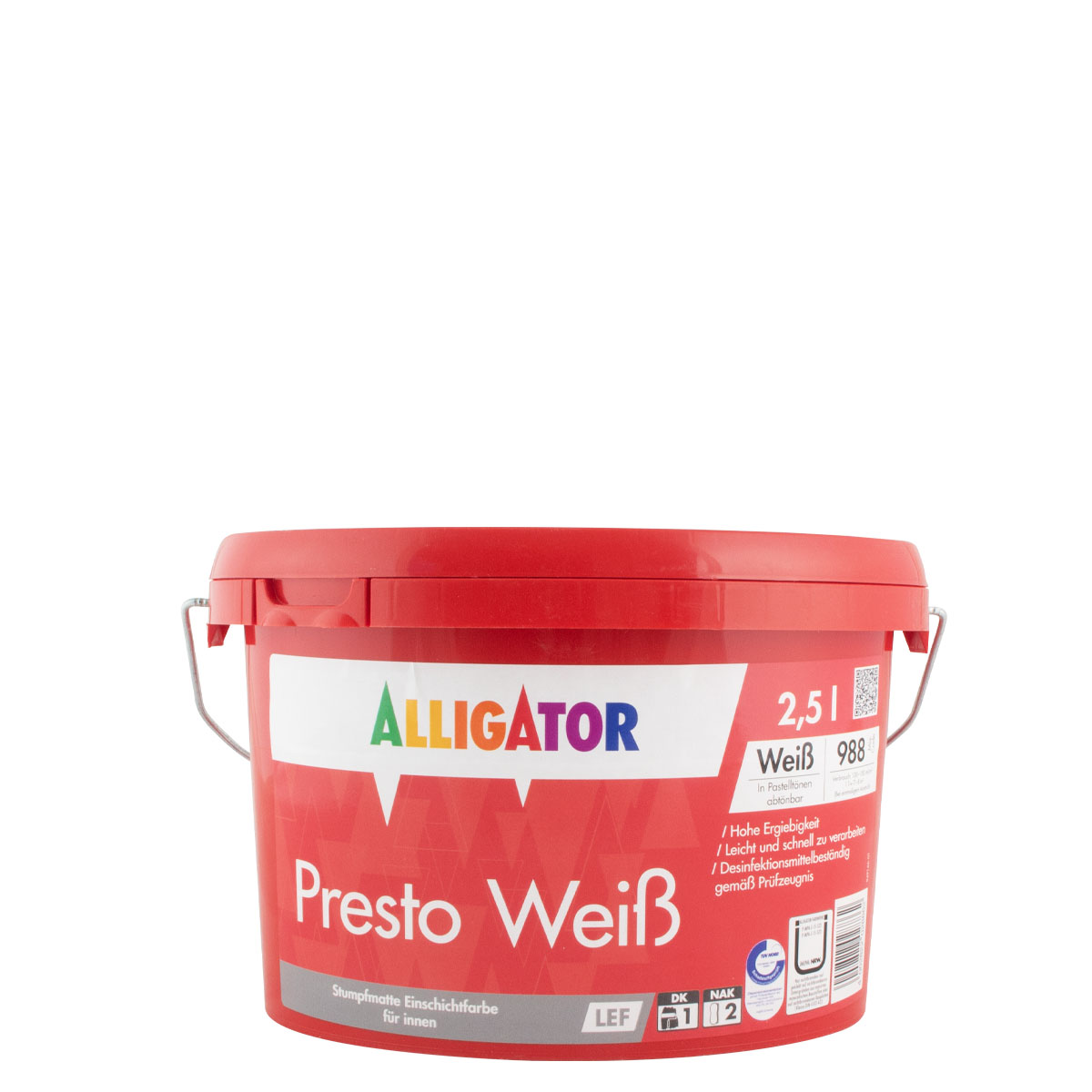 Alligator Presto Weiß LEF 2,5L weiß, hochdeckende Wandfarbe, Dispersionsfarbe