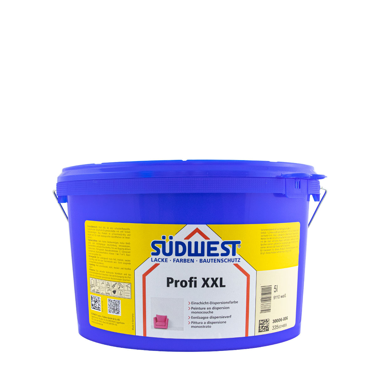Südwest Profi XXL 5L weiß, hochdeckende Wandfarbe, Dispersionsfarbe