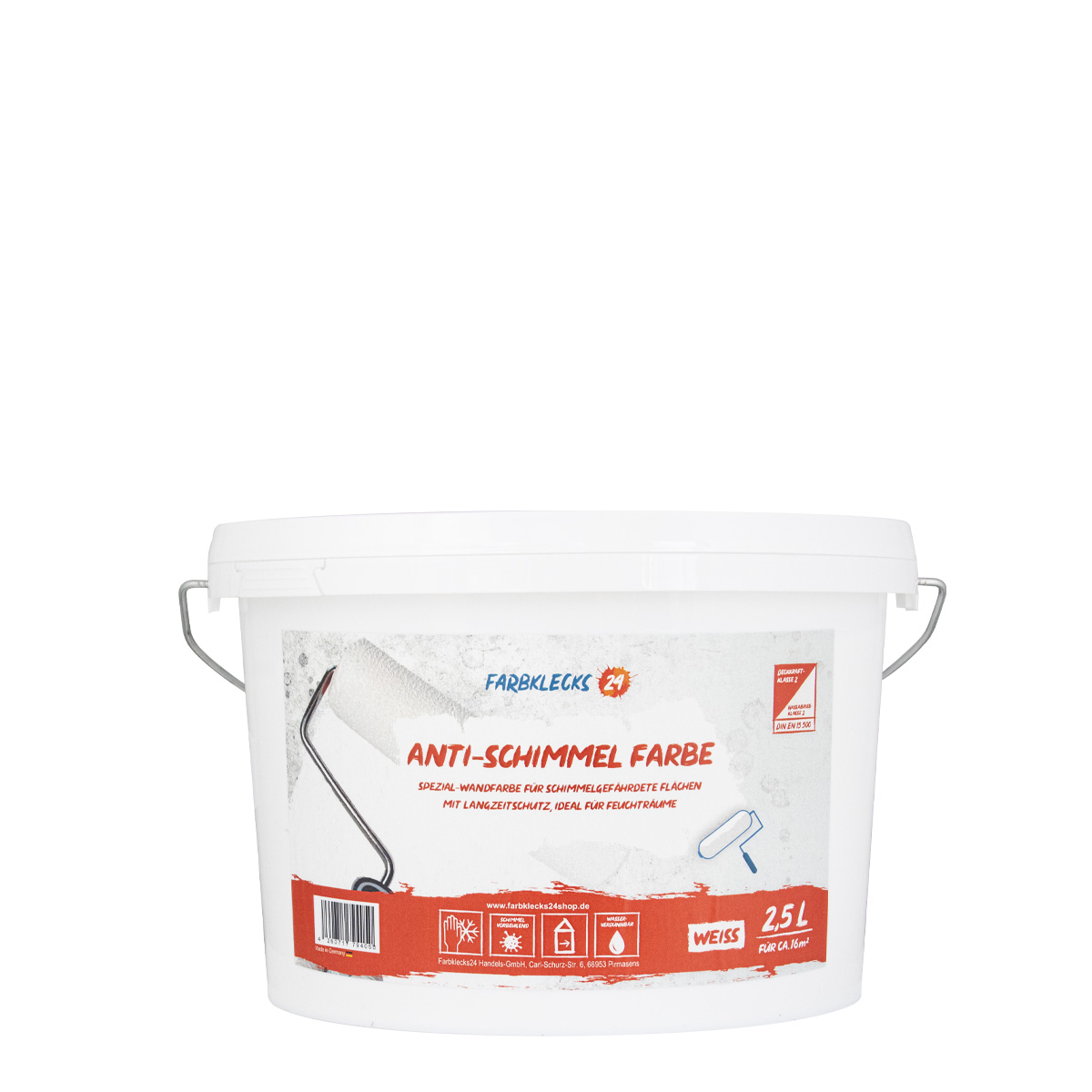 Farbklecks24 Anti Schimmel Farbe 2,5L, Schimmelfarbe, Wandfarbe