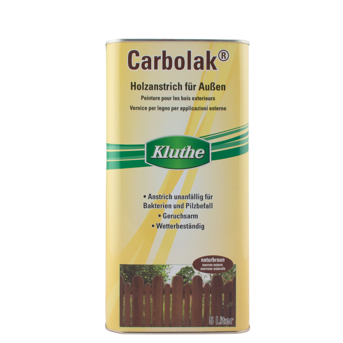 Kluthe Carbolak 5L naturbraune Holzimprägnierung, Zaunlasur, Holzlasur, Jägerzaunlasur