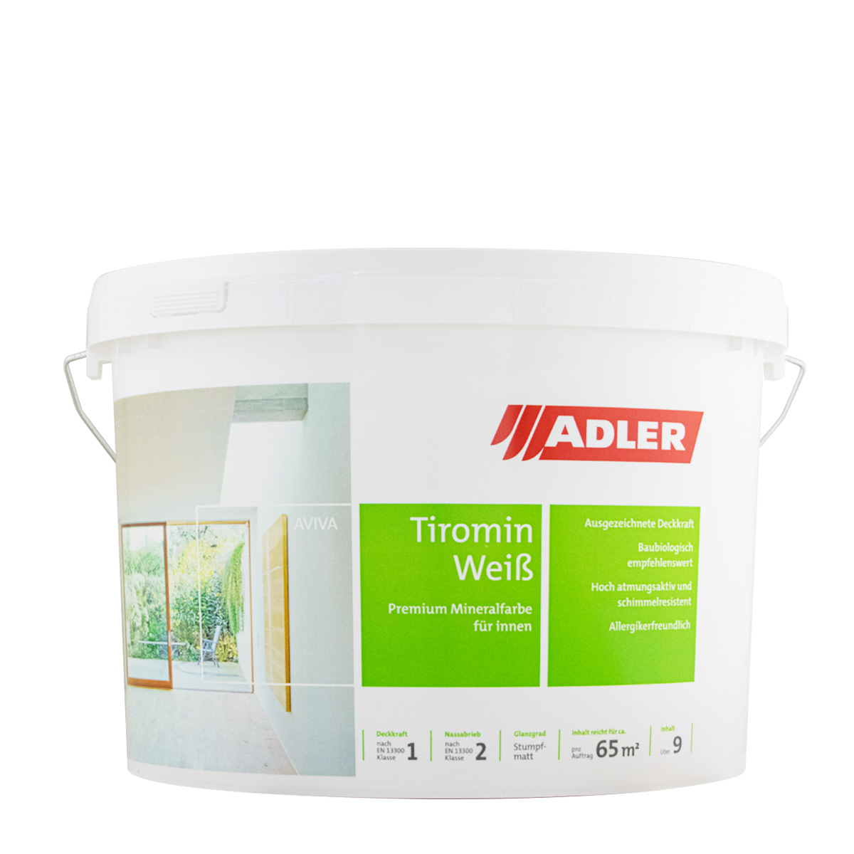 Adler Aviva Tiromin Weiß Silikatfarbe 9L weiß, Allergiker geeignete Mineralfarbe