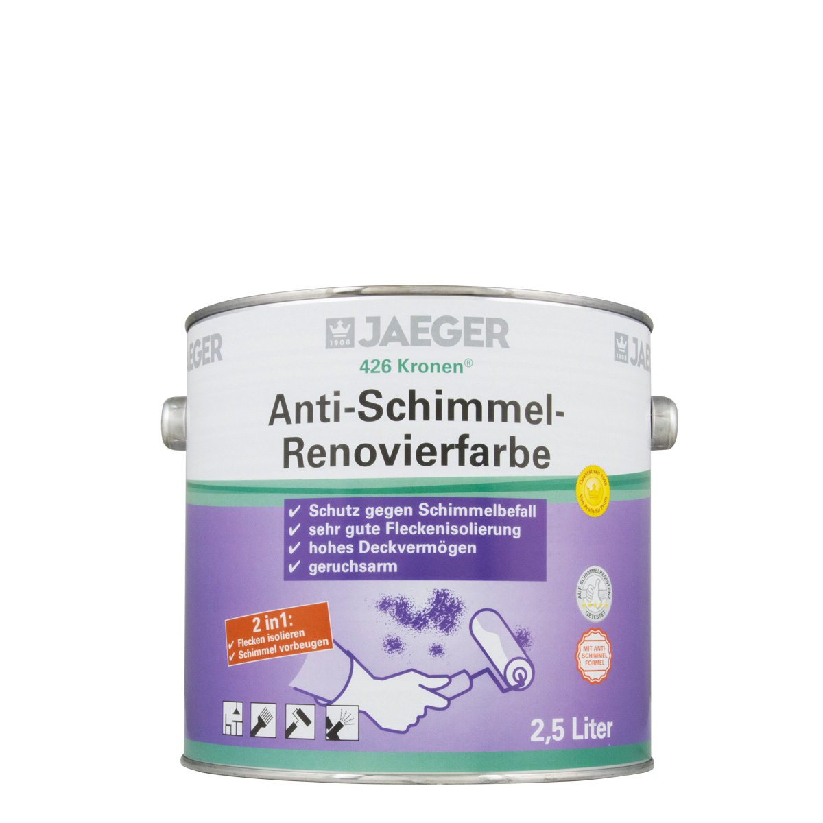 Jaeger Kronen Anti-Schimmel-Renovierfarbe 426 weiss 2,5L, Isolierfarbe, Schimmelfarbe
