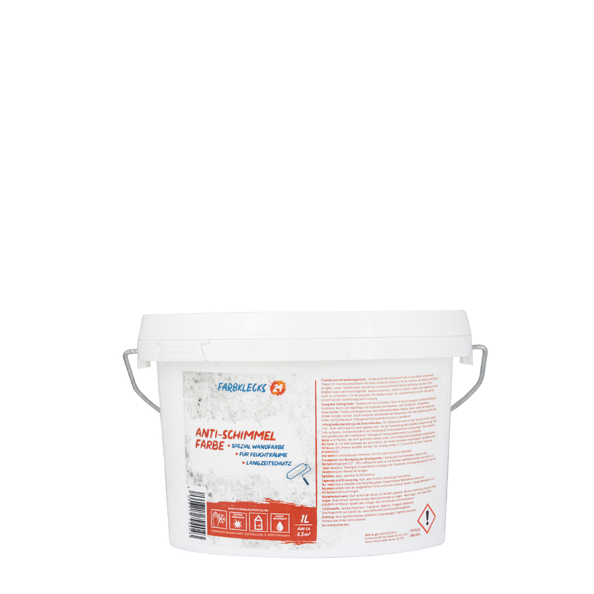 Farbklecks24 Anti Schimmel Farbe 1L, Schimmelfarbe, Wandfarbe