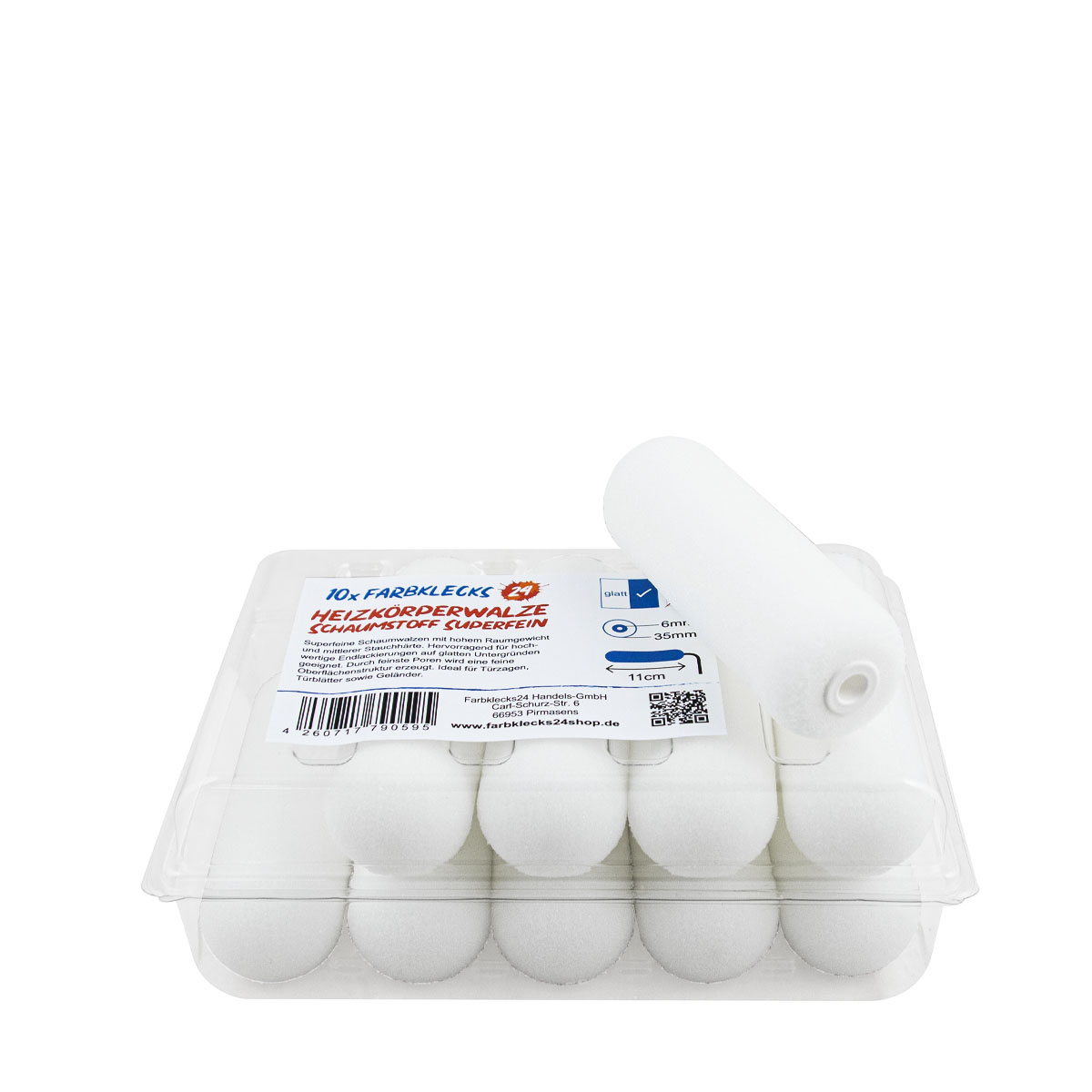 10x Schaumstoff Lackrolle 11cm superfein beidseitig rund, Lackierwalze, Malerrolle, Heizkörperwalze