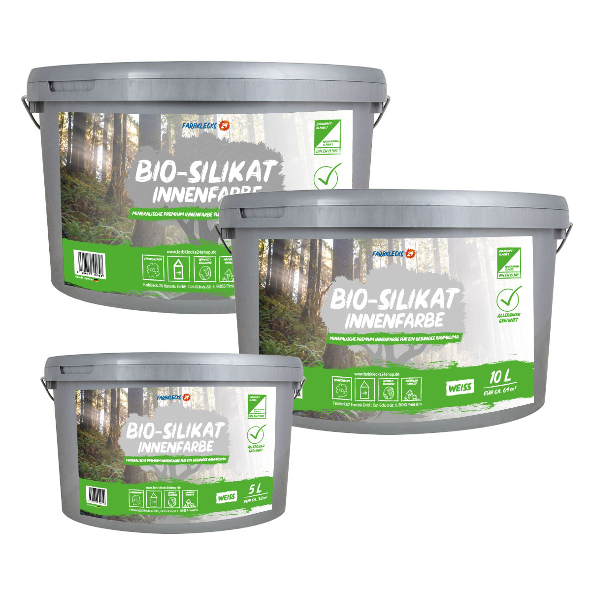 Farbklecks24 Bio-Silikat Innenfarbe 2,5L weiss, Wandfarbe, Silikatfarbe innen, für Allergiker empfohlen