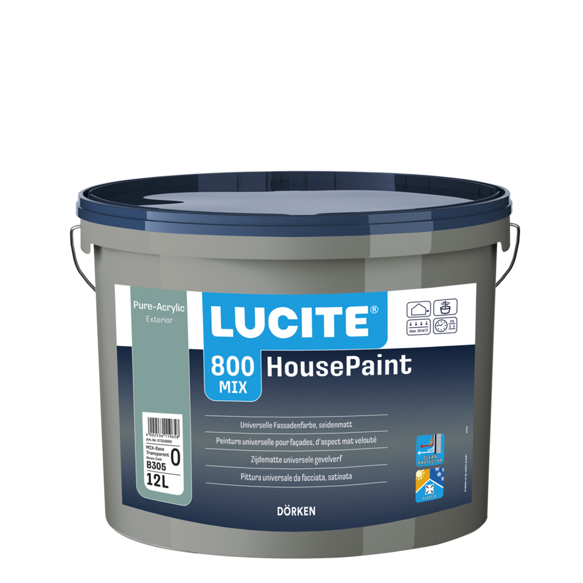 Lucite 800 Housepaint Fassadenfarbe 12L Weiss 1000T, Reinacrylat Dispersionsfarbe für Außen