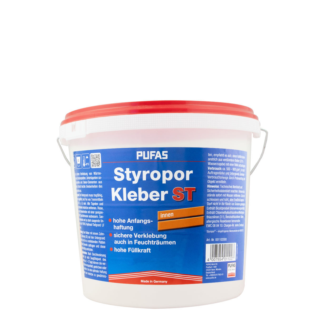 Pufas Styropor-Kleber ST 8kg, Dispersionskleber, Dämmstoffkleber für innen