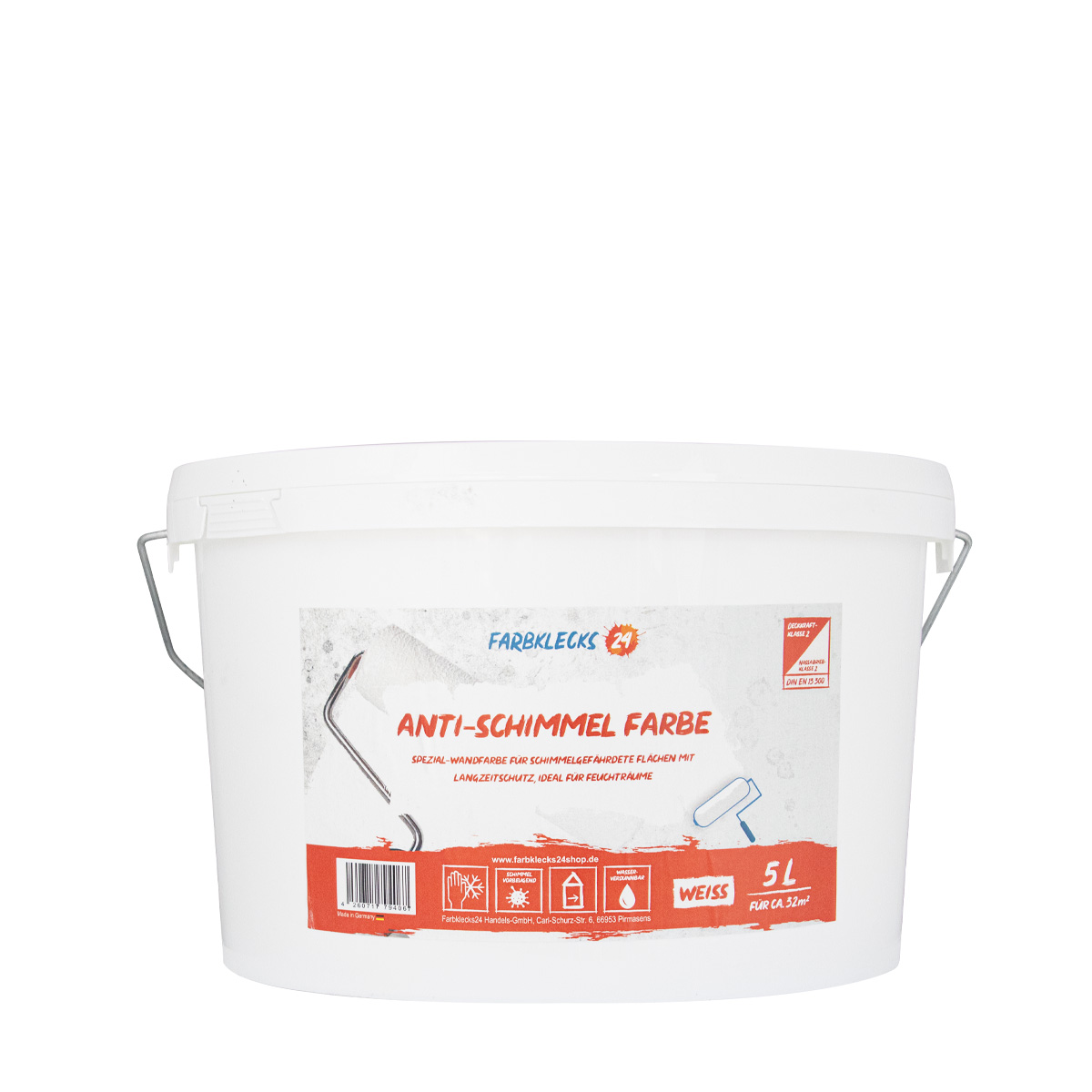 Farbklecks24 Anti Schimmel Farbe 5L, Schimmelfarbe, Wandfarbe
