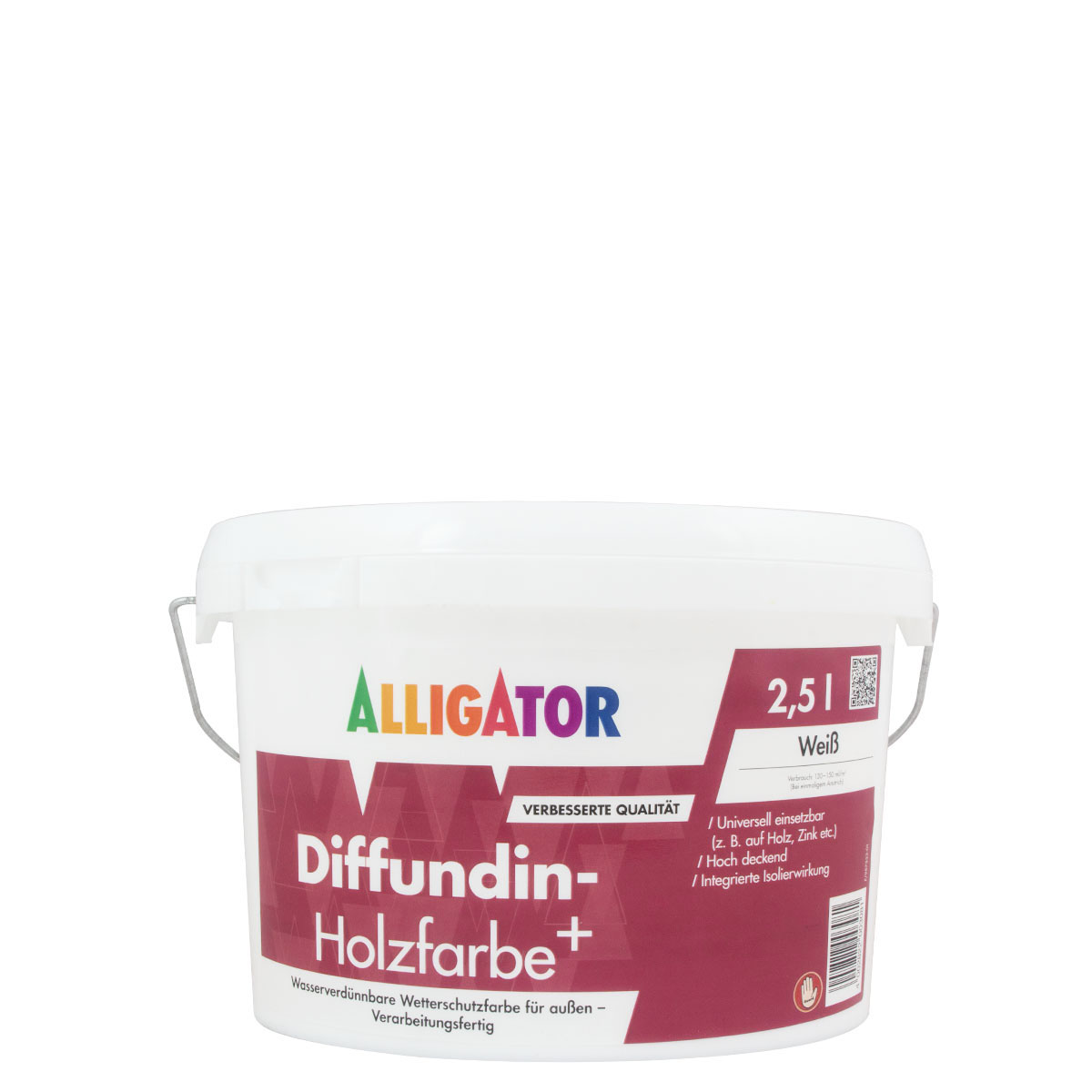 Alligator Diffundin Unideckfarbe 2,5L weiß, seidenmatte Holzfarbe, Dispersionsfarbe