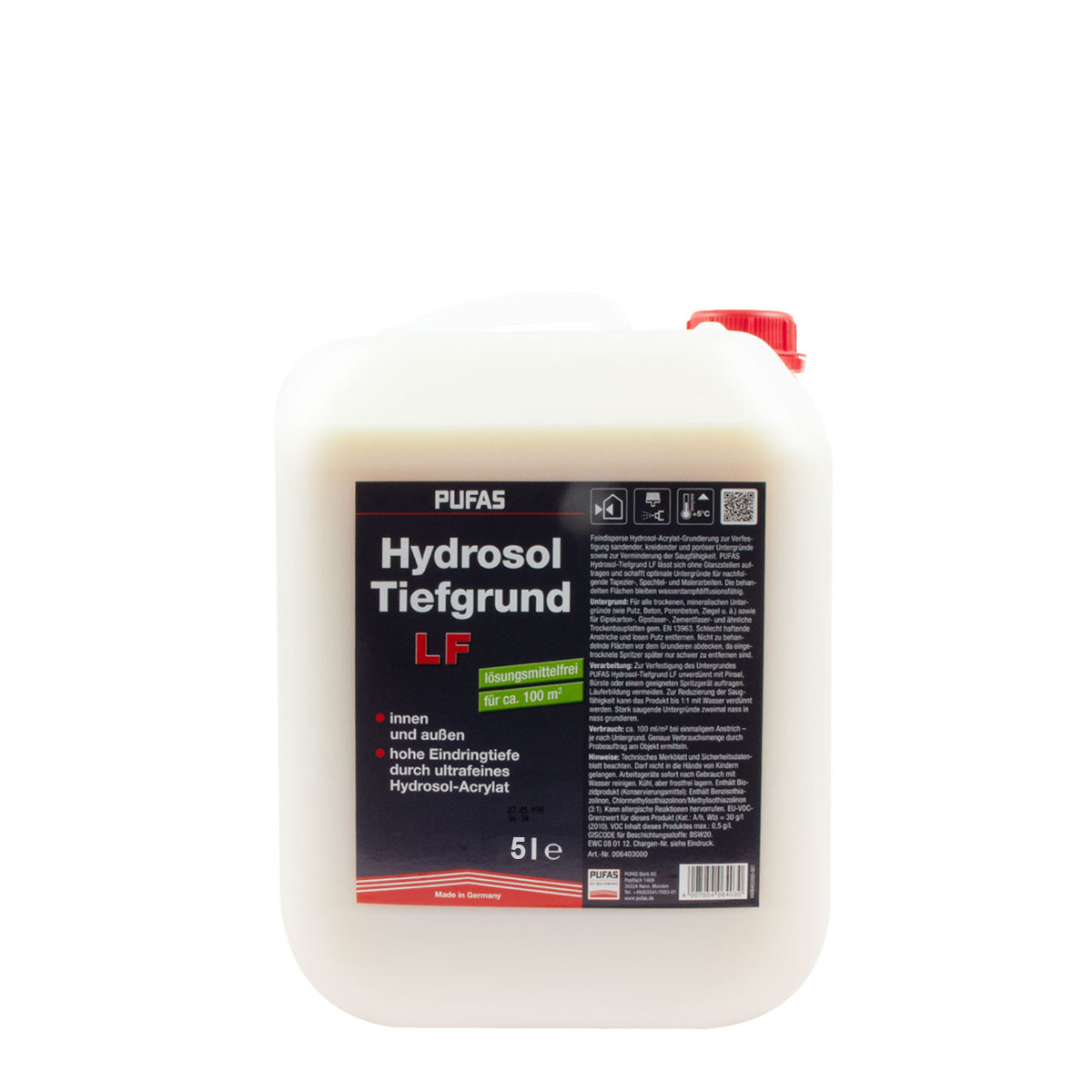 Pufas Hydrosol-Tiefgrund 5L LF, Grundierung, Tiefengrund