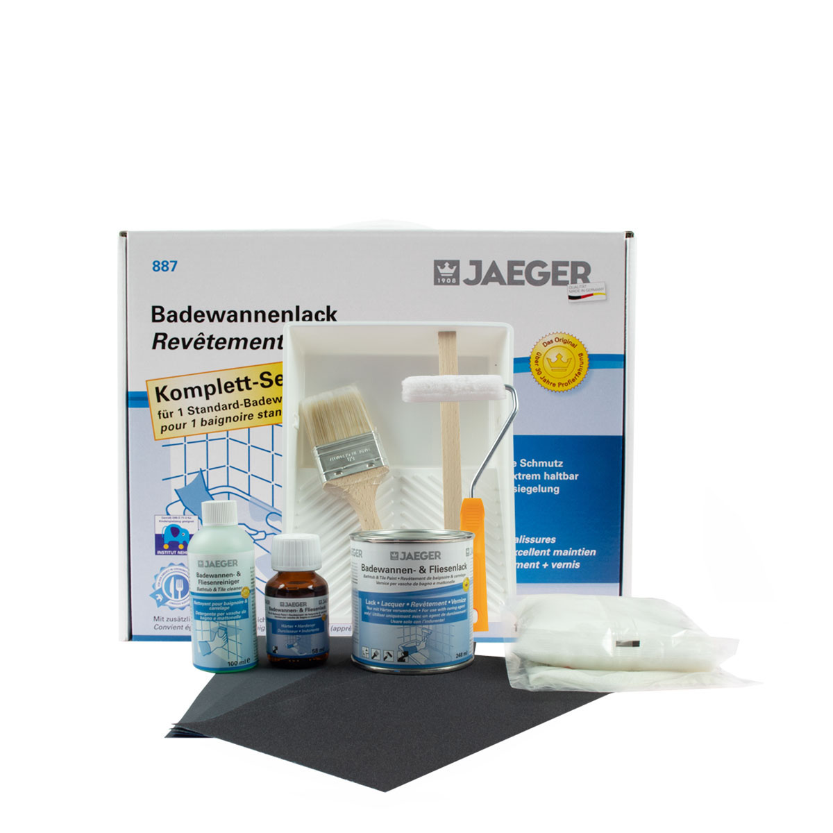 Jaeger Badewannenlack und Fliesenlack Set 887 reinweiss für 2,8qm RAL9010