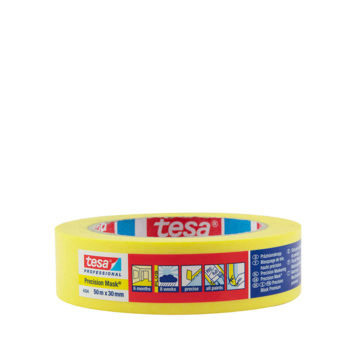 Tesa Professional 4334 Präzisionskrepp Plus, 50mmx50m Malerkrepp, Lackiererband