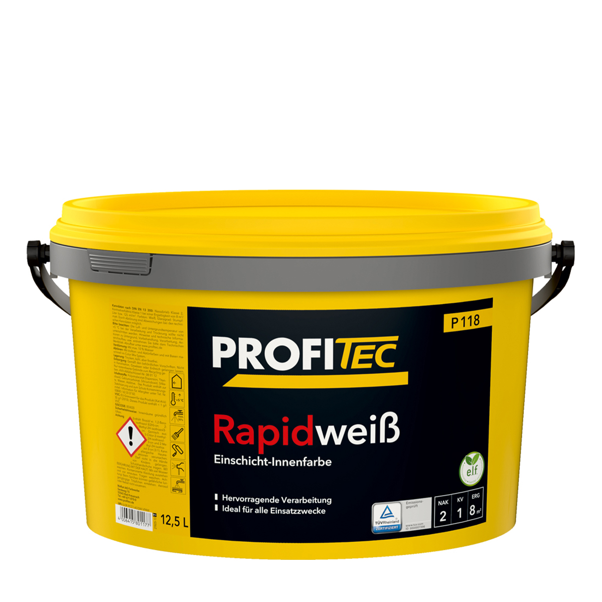 ProfiTec P118 Rapidweiß 12,5L weiß, sehr gut deckende Wandfarbe, Dispersionsfarbe
